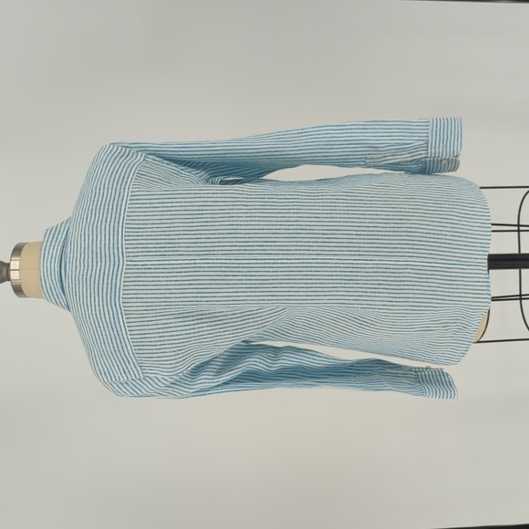 Talbots Striped Linen Shirt Blue White XS preppy classic Business casual coastal - Picture 3 of 7